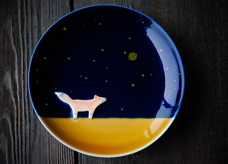 Three shallow ceramic | Little Prince planet original design birthday gift Creative coffee and dessert dishes - จานเล็ก - วัสดุอื่นๆ สีเขียว