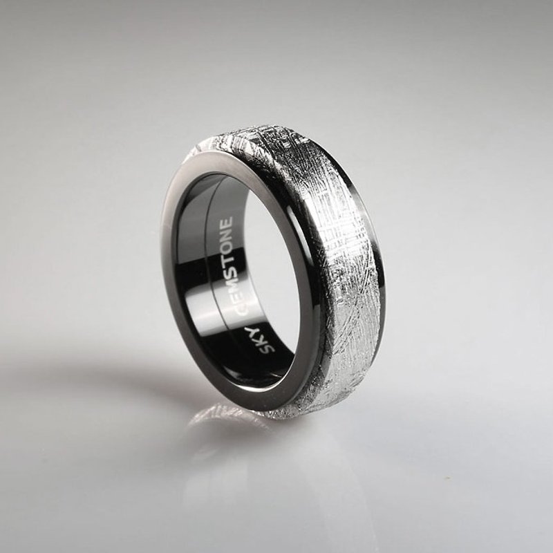 Sweden Muonionalusta Meteorite 316L Stainless Steel Wedding Band Ring - แหวนทั่วไป - เครื่องเพชรพลอย สีดำ