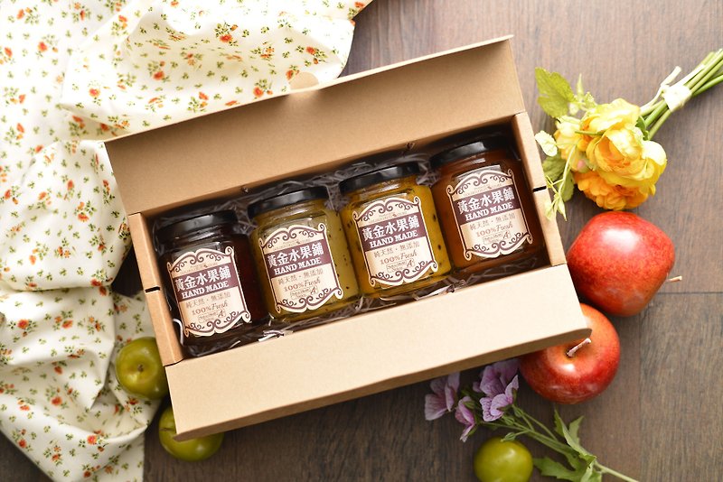 Gold fruit shop handmade jam blessing gift box (four in) - Jams & Spreads - Fresh Ingredients Multicolor