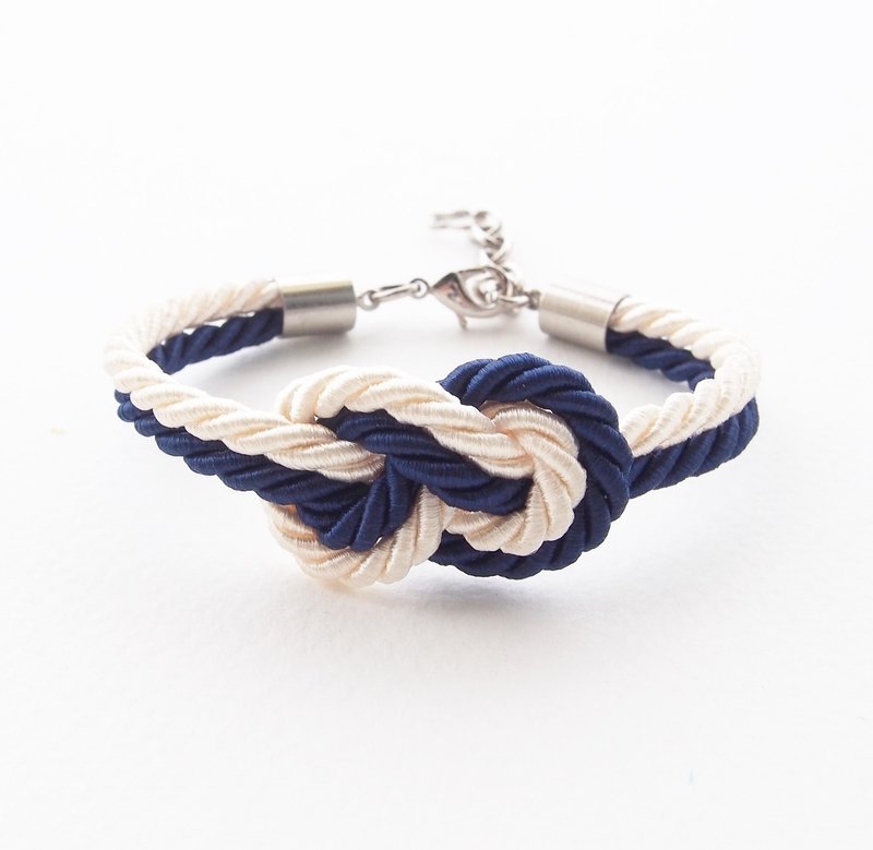 Navy blue and Ivory cream infinity knot nautical bracelet. - Bracelets - Other Materials Blue