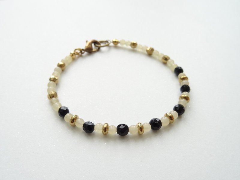 Black Onyx, Yellow Jade Beaded Brass Bracelet (B) - Bracelets - Semi-Precious Stones Black