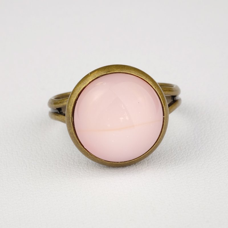 Pale pink handmade glass bronze ring - General Rings - Glass Pink