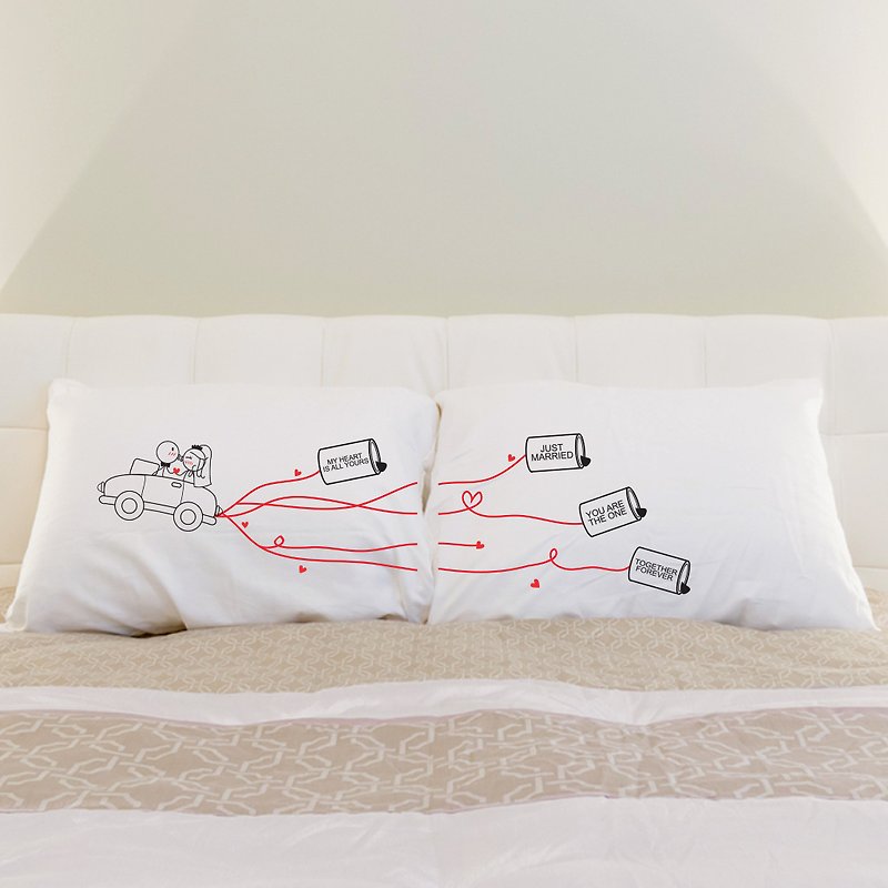 Just Married Boy Meets Girl couple pillowcases by Human Touch - Pillows & Cushions - Cotton & Hemp White