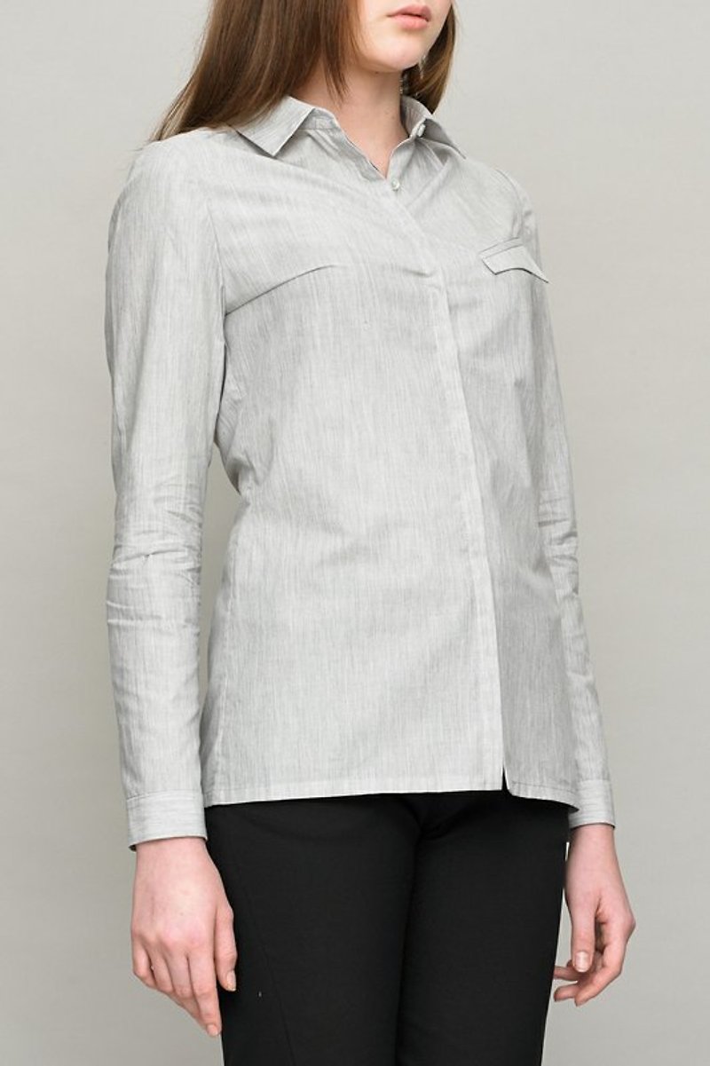 Cotton Shirt with Pocket - Women's Shirts - Cotton & Hemp Gray