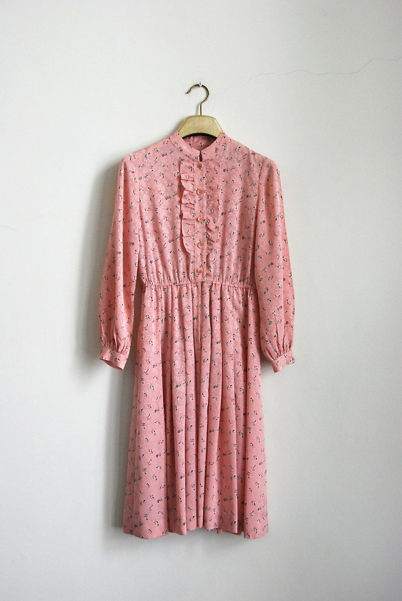 Floral pink vintage dress - ชุดเดรส - วัสดุอื่นๆ 