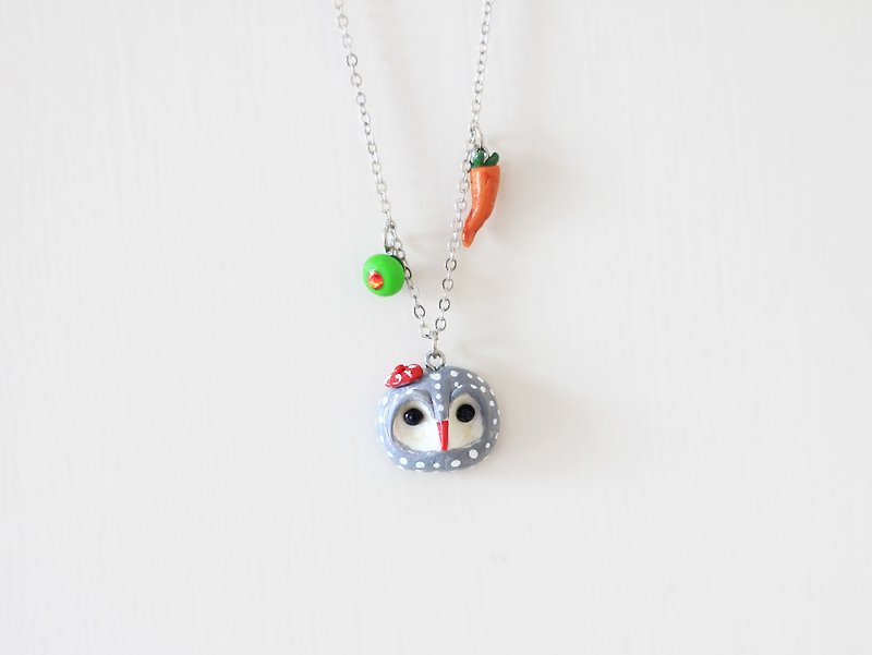 Gray owl necklace - สร้อยคอ - ดินเผา สีเทา