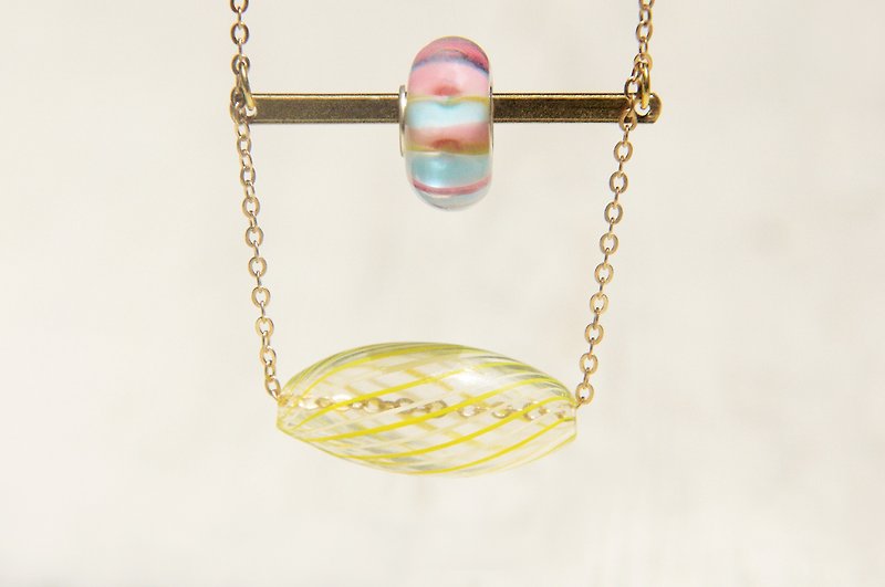 / Simple sense / French stripe mouth blown glass necklace short chain long chain-color ladder - Long Necklaces - Glass Multicolor