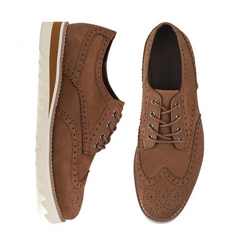 Brawn Brows Lace up derbies with perforated design BB6022 BROWN - รองเท้าลำลองผู้ชาย - หนังแท้ 