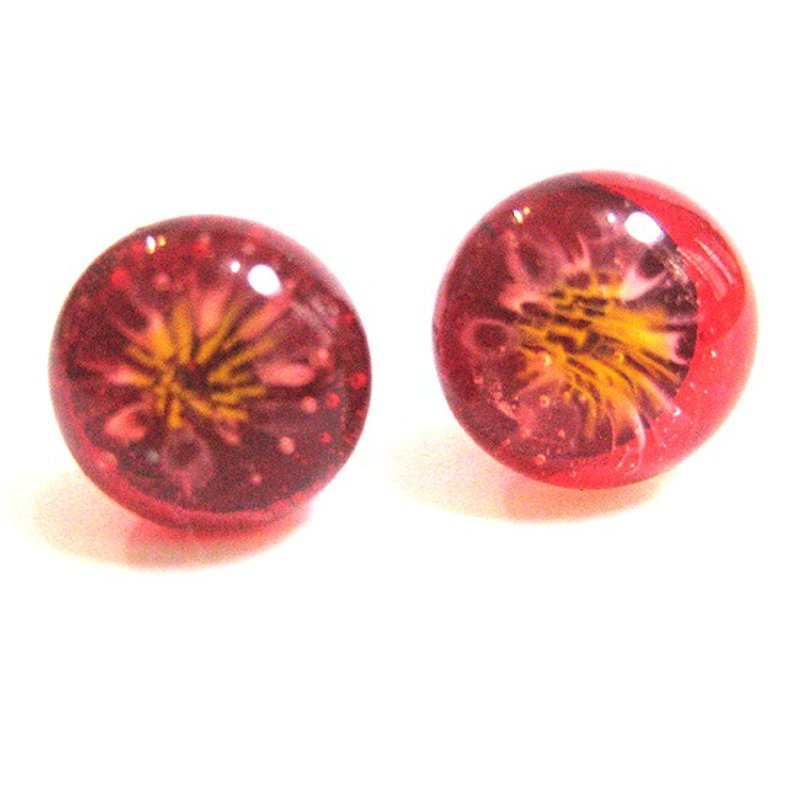 Red sparks handmade glass earrings - ต่างหู - แก้ว สีแดง