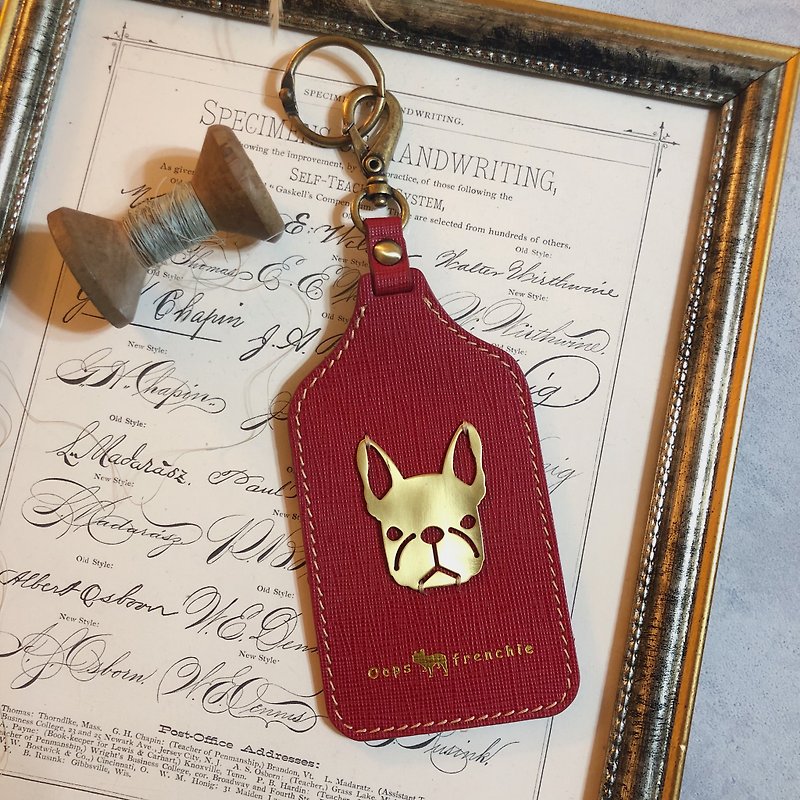Oops French Bulldog Leather Travel Card Holder/Certificate Holder-Valentine's Day Gift for Tanabata- - ID & Badge Holders - Genuine Leather Blue