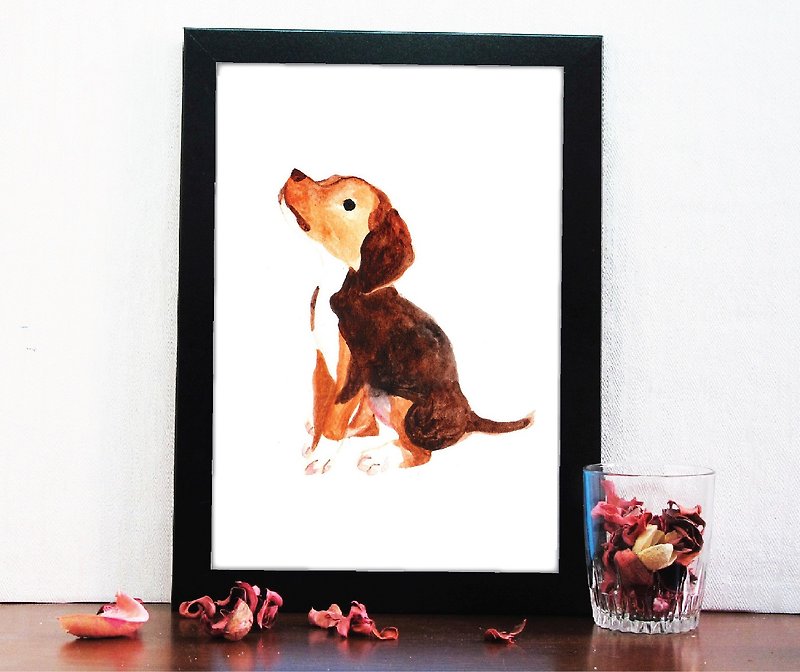 Beagle painting watercolor painted illustration posters A4 copy - โปสเตอร์ - กระดาษ 
