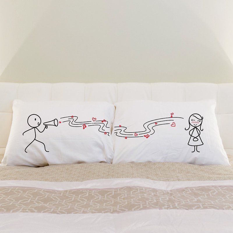 Love Song Boy Meets Girl couple pillowcase by Human Touch - หมอน - ผ้าฝ้าย/ผ้าลินิน ขาว