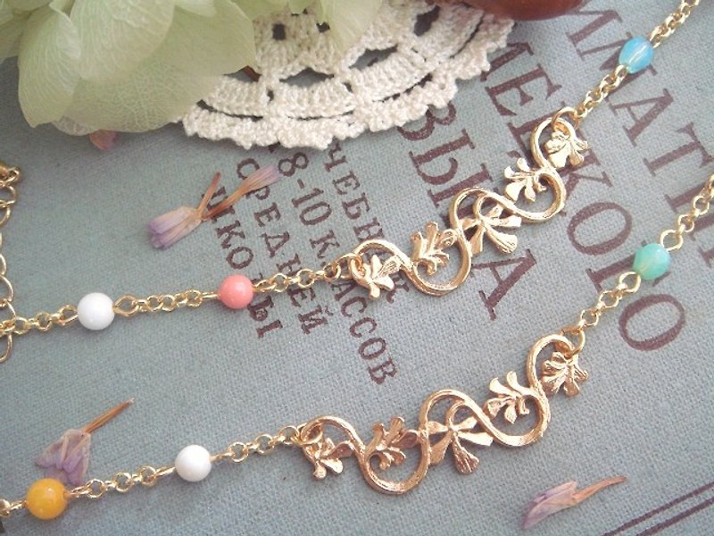 Garohands copper and gold flower vine pearl bracelets Czech beads feel B182 / B183 - สร้อยข้อมือ - โลหะ หลากหลายสี