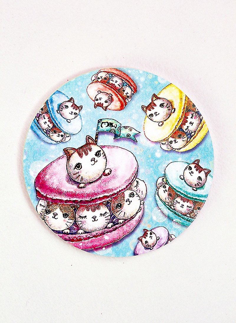 Good hand-painted ceramic water coaster ~ cat macaron - ที่รองแก้ว - วัสดุอื่นๆ 