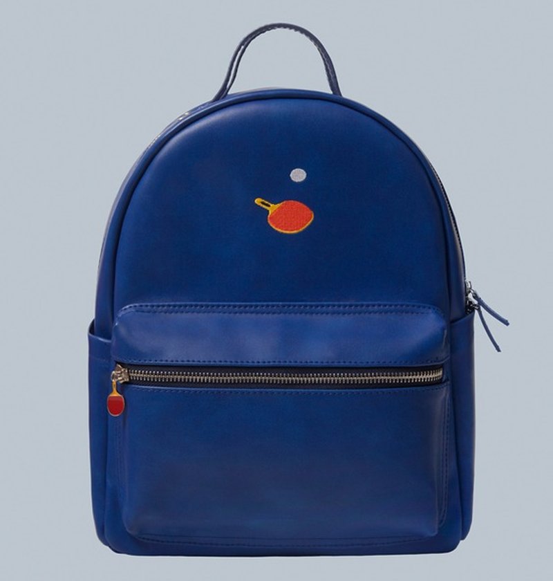 After YIZISTORE embroidery PU shoulder bag backpack - navy blue racket - Backpacks - Paper Blue