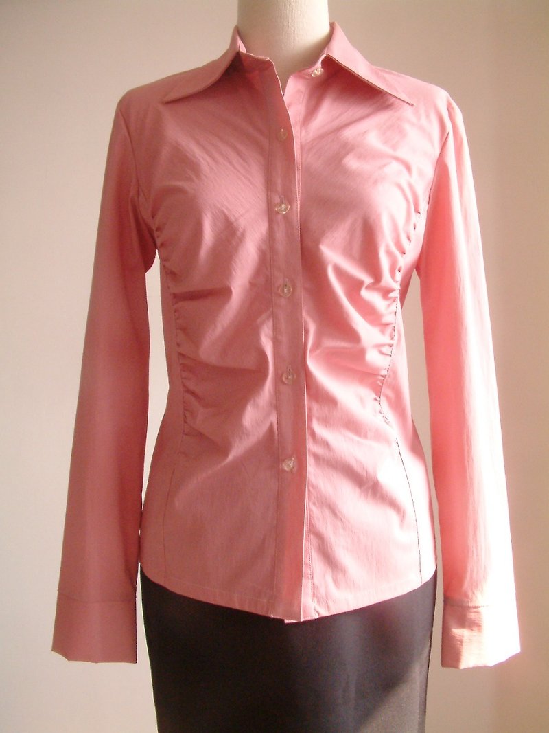 Plain Long Sleeve Shirt- Peach - เสื้อเชิ้ตผู้หญิง - วัสดุอื่นๆ สึชมพู