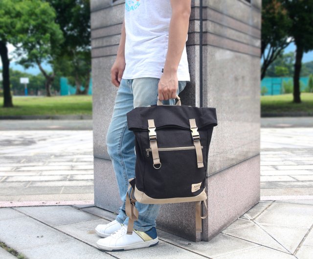 Unflat Sail Retro Double Buckle Backpack Canvas Smoked Black Made in Taiwan Shop KOPER Backpacks Pinkoi