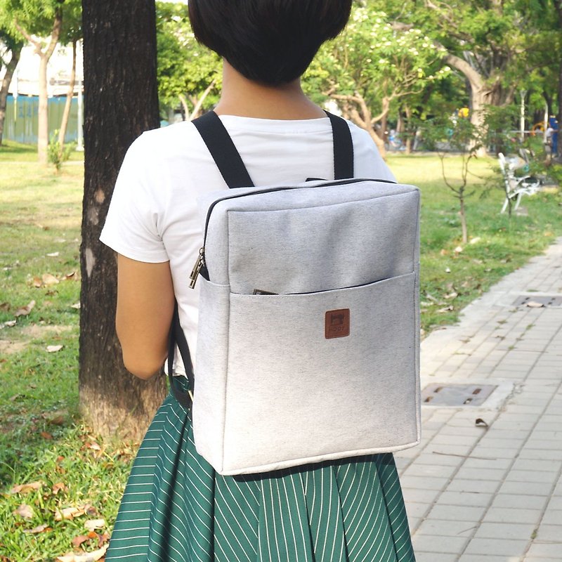 Tofu brick backpack | linen gray - Backpacks - Other Materials Gray