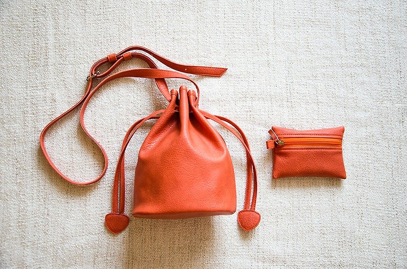糖果系束口小水桶包 兩用 (愛瑪橘) - 側背包/斜背包 - 真皮 橘色