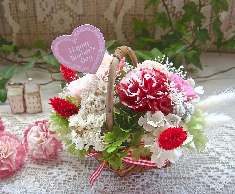 Masako Mother's Day gift is not withered mixed with dry flower rattan basket flower ceremony - ตกแต่งต้นไม้ - พืช/ดอกไม้ สีแดง