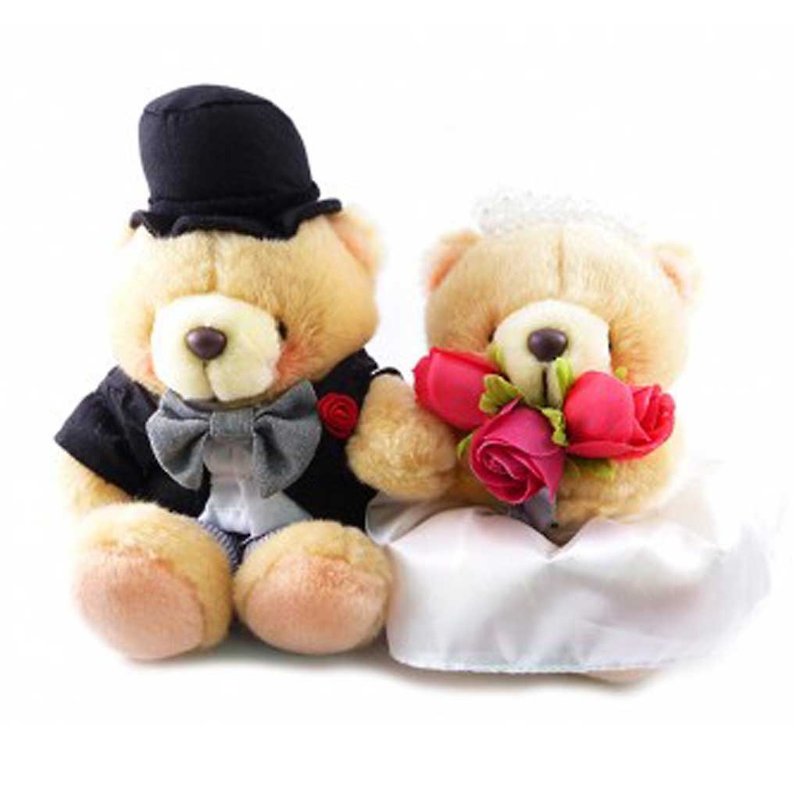 ◤ I would love you forever | FF 12-inch nap Bear Wedding Set - ตุ๊กตา - วัสดุอื่นๆ สีทอง