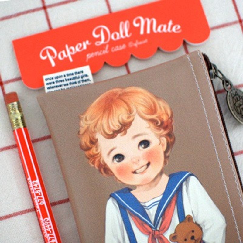 韓國【Afrocat】paper doll mate pencil case2〈Tom〉手帳 筆袋 鉛筆盒 收納 - 鉛筆盒/筆袋 - 真皮 