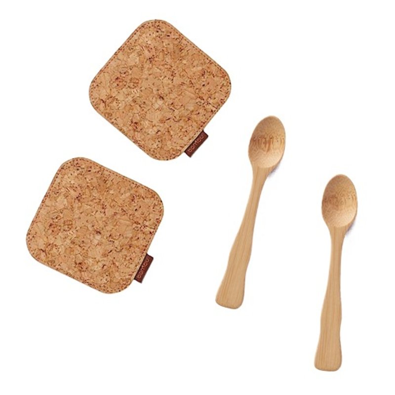 [Bambu] cork coasters and small teaspoon (4 into the group) - เครื่องครัว - วัสดุอื่นๆ สีกากี