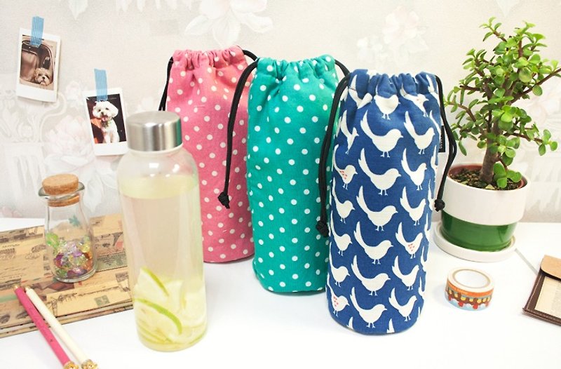 Chuyu [Flora Love Fabric Series] Thermos Drawstring Pocket - Beverage Holders & Bags - Other Materials Multicolor
