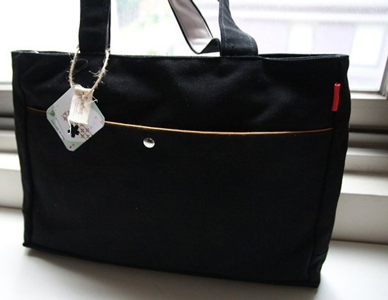 Cotton Fabric: Tote bag, Shoulder bag, large capacity, Black Canvas - Handbags & Totes - Cotton & Hemp Black