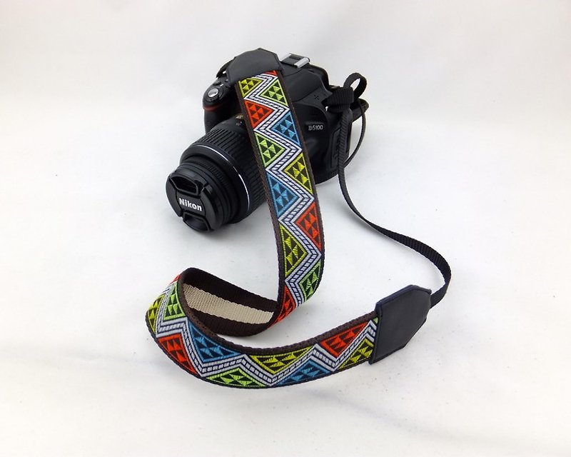 相機背帶 個性客製 可印字 真皮拼接 刺繡花紋  民族風029 - 相機背帶 - 真皮 多色
