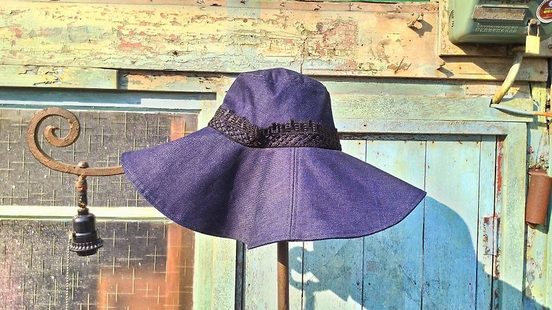 Handmade dark denim material hat - Hats & Caps - Cotton & Hemp Blue