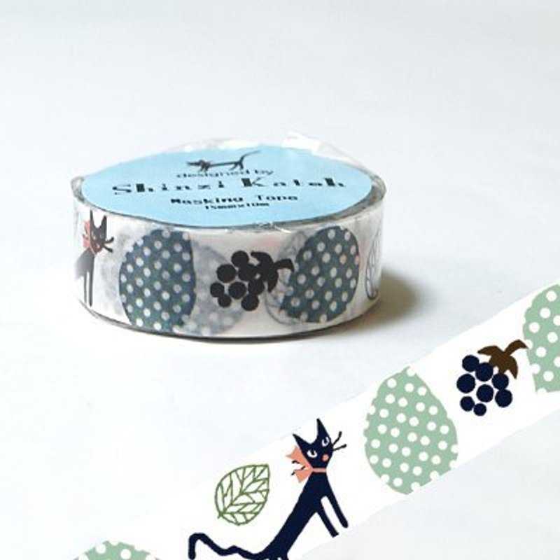 Shinzi Katoh 加藤真治 Original原創插畫 紙膠帶(貓咪與樹葉 SKS-287) - Washi Tape - Paper White