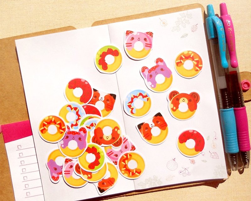 Donut Stickers - 24 Pieces - Stickers for Planner - Scrapbooking Stickers - สติกเกอร์ - กระดาษ หลากหลายสี