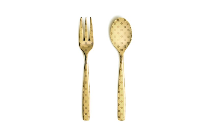 Perrocaliente dots dessert cutlery set / Gold - ช้อนส้อม - โลหะ สีทอง