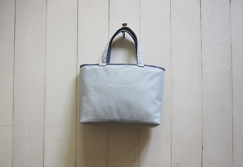 馬卡龍系列-銀灰+淺灰帆布中型托特包 (拉鍊開口款) - 側背包/斜背包 - 其他材質 多色