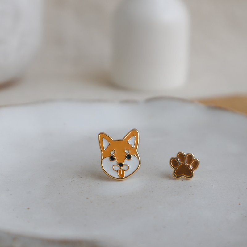 柴犬 Shiba  夾式 耳環 生日禮物 寵物飾品 狗狗 紙盒包裝 - 耳環/耳夾 - 琺瑯 橘色