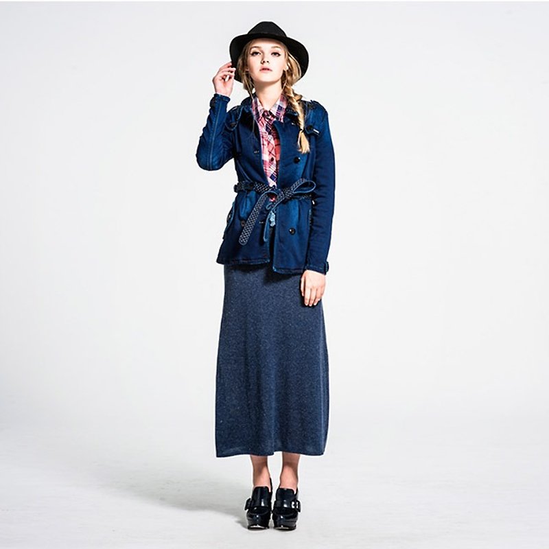 Cable Knit Slim skirts - dark blue linen NOVI - กระโปรง - อะคริลิค สีน้ำเงิน