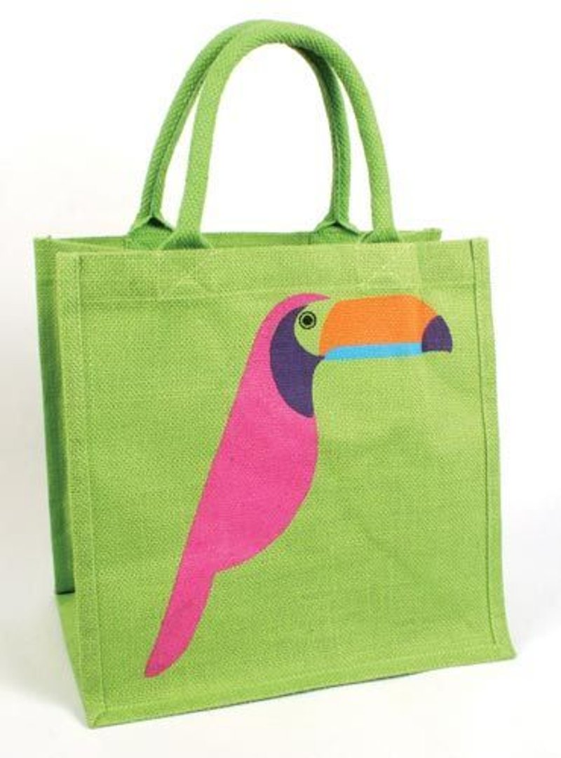 Jute bag parrot 黃麻購物袋 大嘴鳥 - Handbags & Totes - Plants & Flowers 