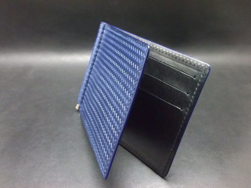 APEE leather handmade ~ banknote clip ~ twill pattern ~ dark blue / black - กระเป๋าสตางค์ - หนังแท้ 