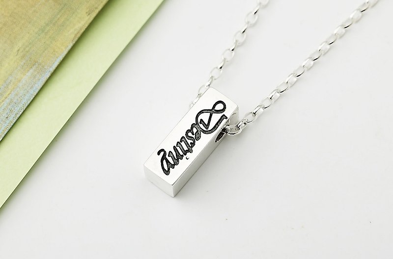 Customized necklace cute word plate-square name English text necklace 925 sterling silver necklace -ART64 - Other - Sterling Silver Silver
