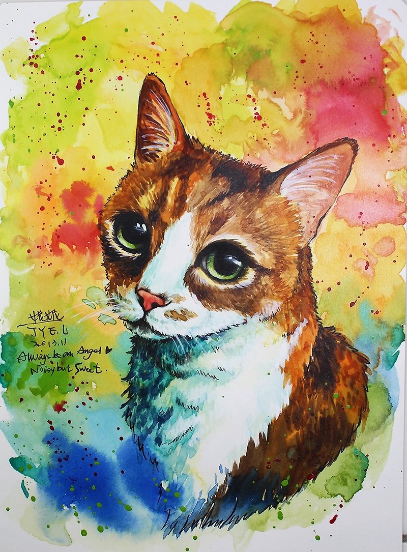[Miaoxinpian] Watercolor Hand Painted Cat-Sanhua Nini Cat (leaflet purchase area) - การ์ด/โปสการ์ด - กระดาษ สีส้ม