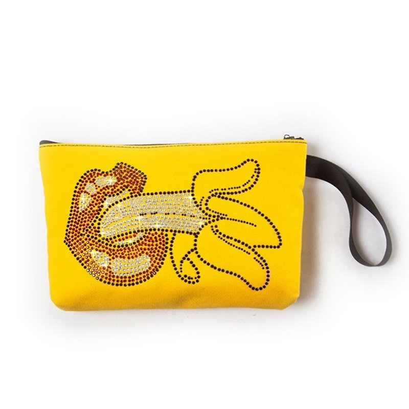 【GFSD】Rhinestone Boutique-Lip Series-Talking Cosmetic Bag【Banana】 - Toiletry Bags & Pouches - Other Materials Yellow