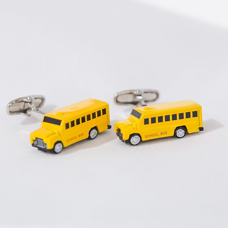 黃色學校巴士袖扣 School Bus Cufflinks - 袖扣 - 其他金屬 