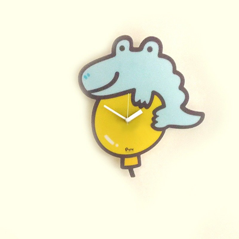 Silent wall clock_Pengpeng crocodile balloon - Clocks - Acrylic Yellow