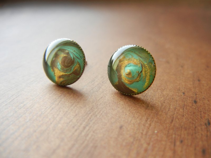 *coucoubird*mixed color earrings-golden green brown - ต่างหู - โลหะ หลากหลายสี