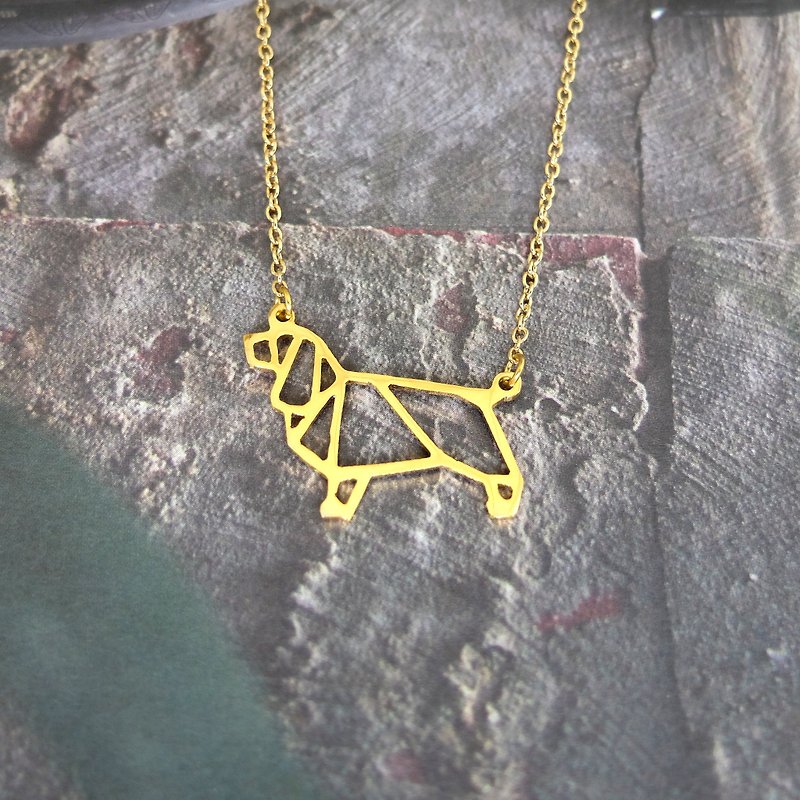 English Cocker Spaniel Necklace, Origami Dog Necklace, Birthday Gift - 項鍊 - 銅/黃銅 金色