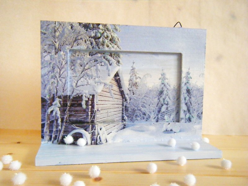 雪の旋回フレーム/テーブルの絵画/絵画 - フォトフレーム - 木製 ホワイト