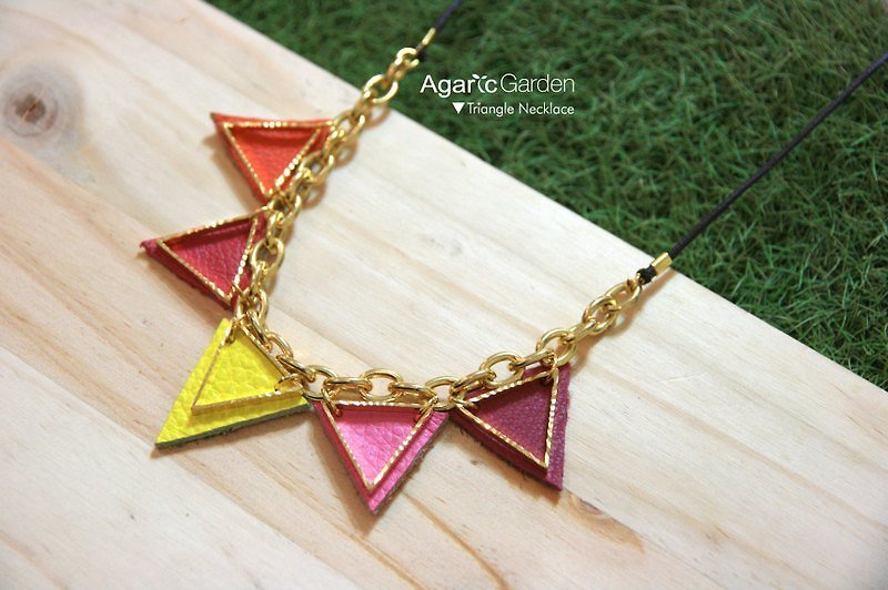 ▲Triangle Collection 三角形皮革前衛項鍊(金) - Necklaces - Genuine Leather 
