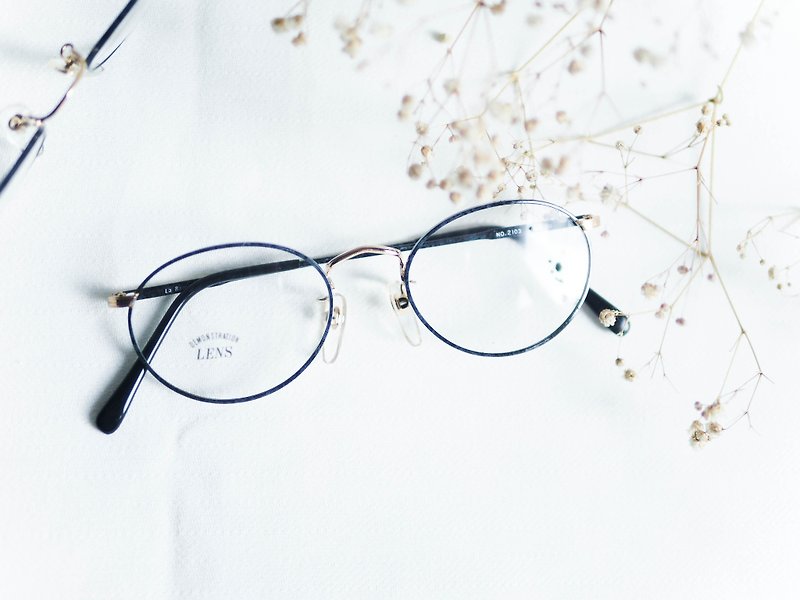 River Water Mountain - 翡冷翠石纹镜脚金 rippled nose beam gold wire dot glasses - Glasses & Frames - Other Metals Black