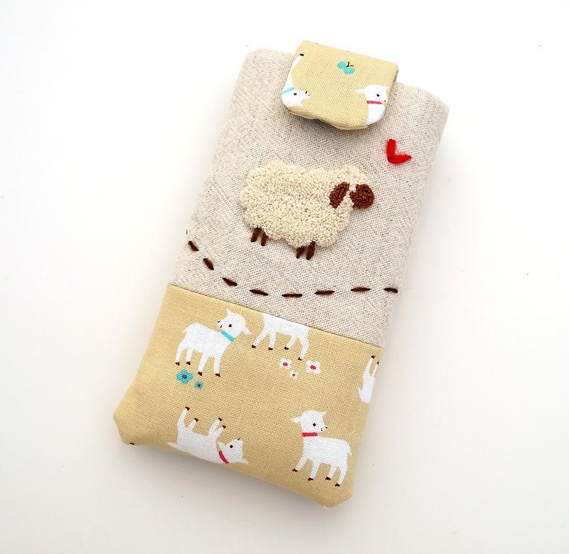 Sheep embroidered cell phone pocket (M) - Other - Other Materials 